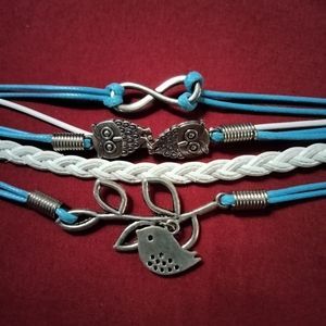 Blue & White ASHLEY BRIDGET Infinity Bracelet w/ Bird and Owl